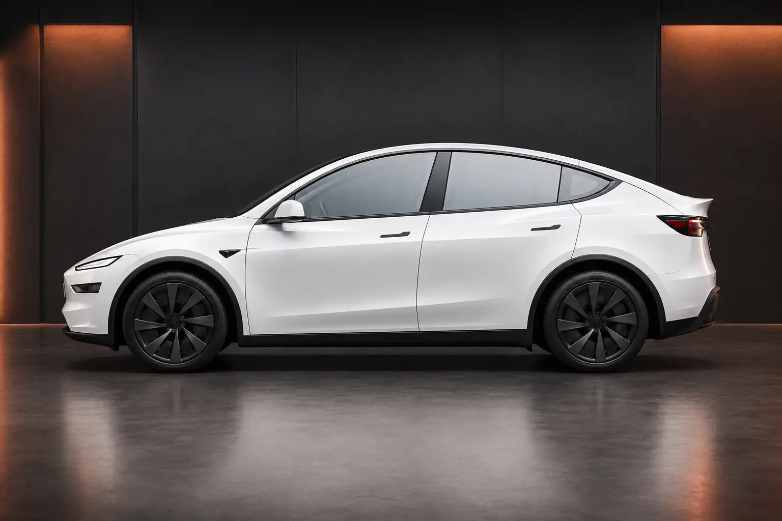 Tesla Model Y سفید برای پیشنمایش دودی شیشه